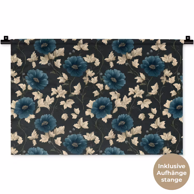 Botanisch - Bloemen - Blauw Wandkleed katoen klein 269 -t3d_DE
