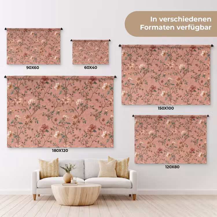 Botanisch - Bloemen - Roze Wandkleed katoen klein 269 -tsfeer8_DE