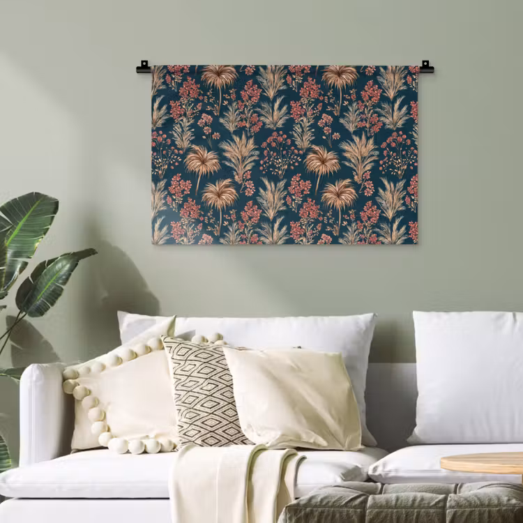 Botanisch - Patroon - Blauw Wandkleed katoen klein 269 -sfeer7