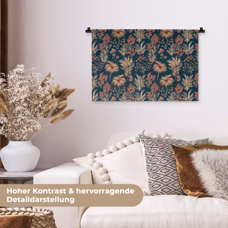 Botanisch - Patroon - Blauw Wandkleed katoen klein 269 -tsfeer1_DE