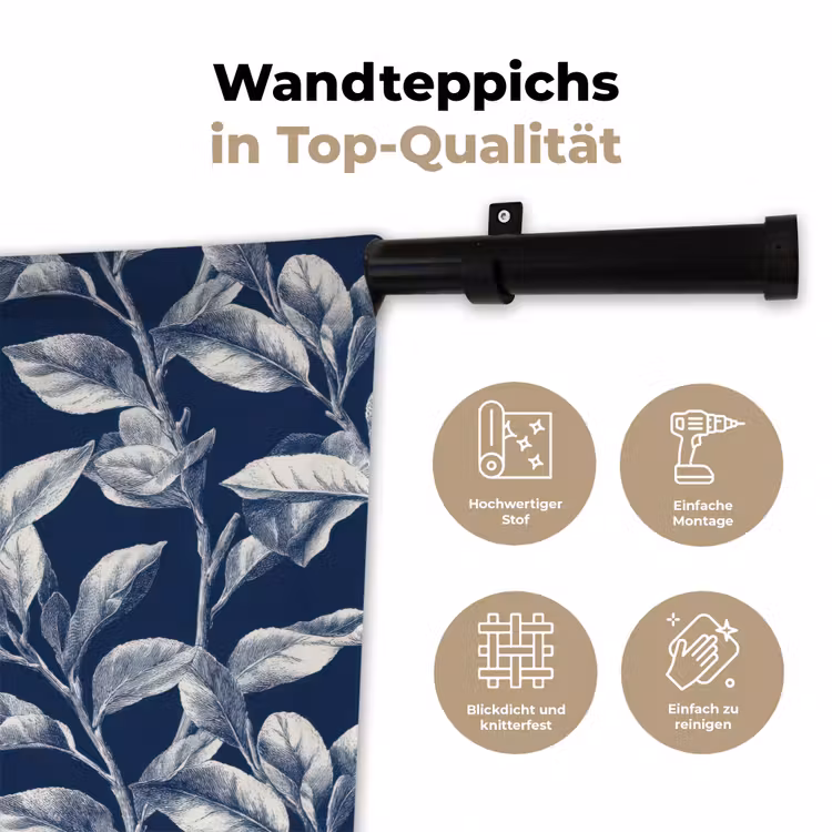Botanisch - Patroon - Blauw Wandkleed katoen klein 269 -tsfeer2_DE