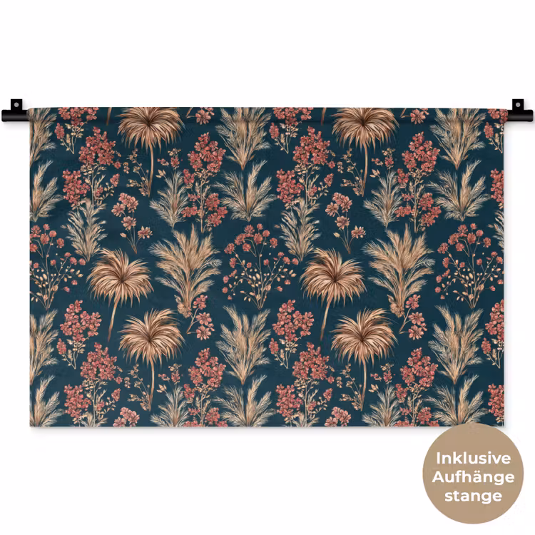 Botanisch - Patroon - Blauw Wandkleed katoen klein 269 -t3d_DE
