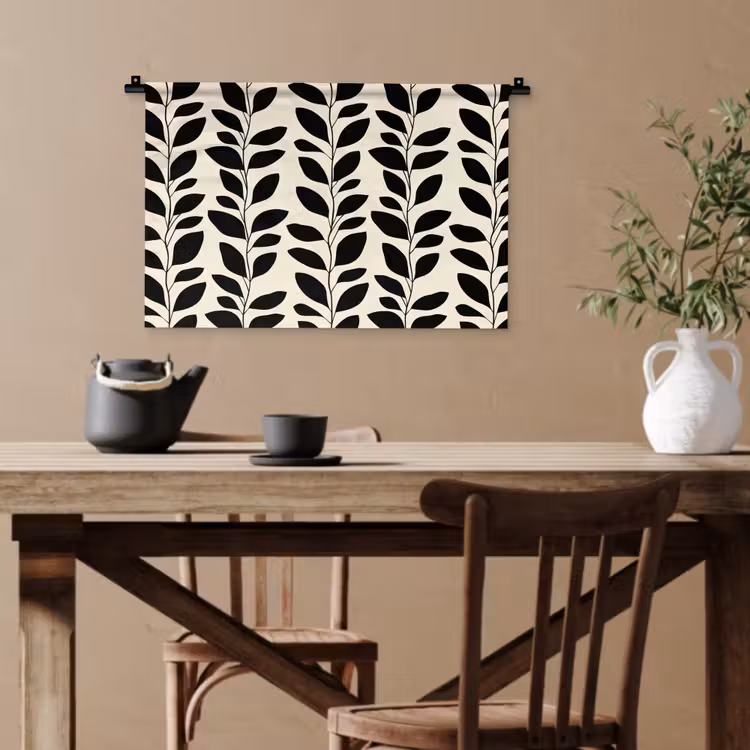 Botanisch - Dessin - Zwart - Beige Wandkleed katoen klein 269 -sfeer6