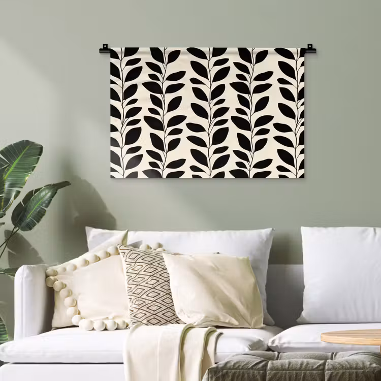 Botanisch - Dessin - Zwart - Beige Wandkleed katoen klein 269 -sfeer7