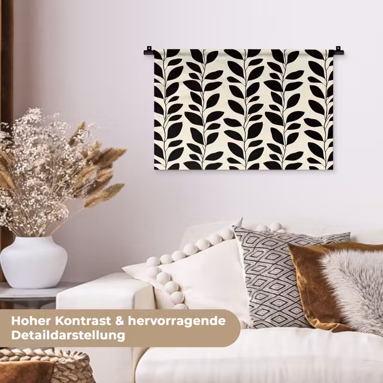 Botanisch - Dessin - Zwart - Beige Wandkleed katoen klein 269 -tsfeer1_DE