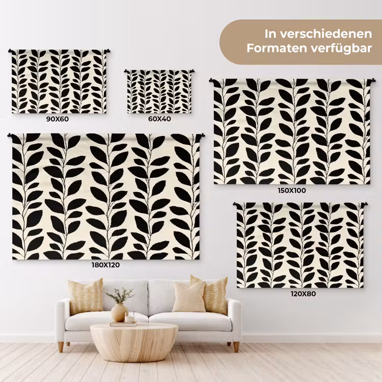 Botanisch - Dessin - Zwart - Beige Wandkleed katoen klein 269 -tsfeer8_DE