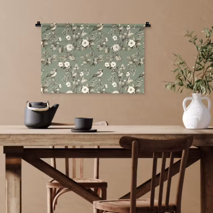Botanisch - Vogels - Groen Wandkleed katoen klein 269 -sfeer6