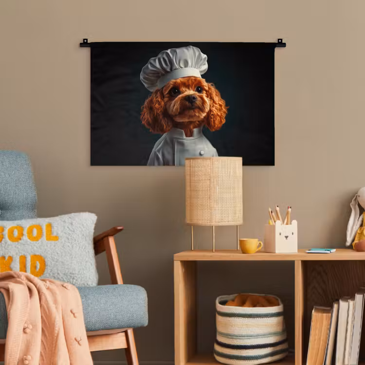 Bruin - Kok - Hondje Wandkleed katoen klein -wsfeer4_kind