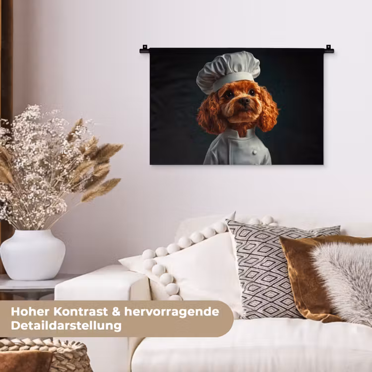 Bruin - Kok - Hondje Wandkleed katoen klein -tsfeer1_DE