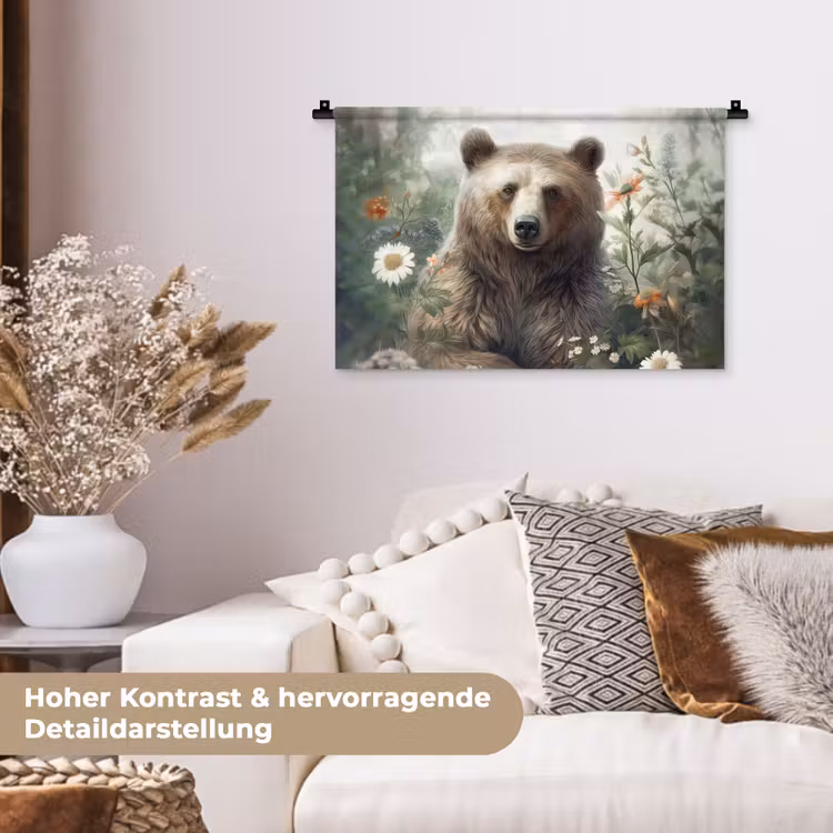 Bruine beer - Wilde dieren - Bloemen - Planten Wandkleed katoen klein -tsfeer1_DE