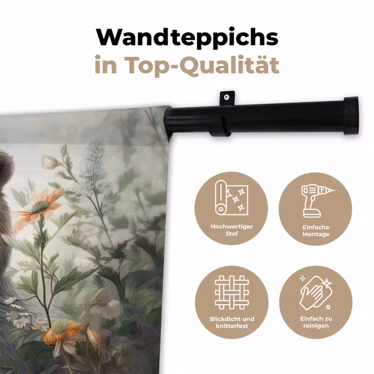 Bruine beer - Wilde dieren - Bloemen - Planten Wandkleed katoen klein -tsfeer2_DE