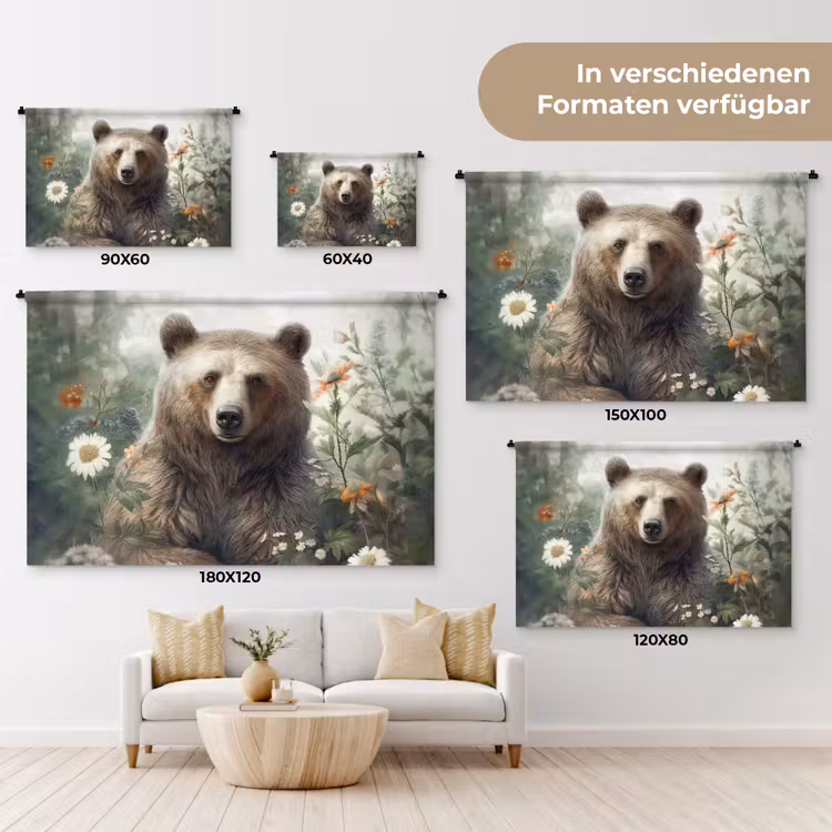 Bruine beer - Wilde dieren - Bloemen - Planten Wandkleed katoen klein -tsfeer8_DE