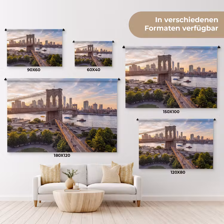 Brug - Rivier - Stad - Zonsondergang - Architectuur Wandkleed katoen klein -tsfeer8_DE