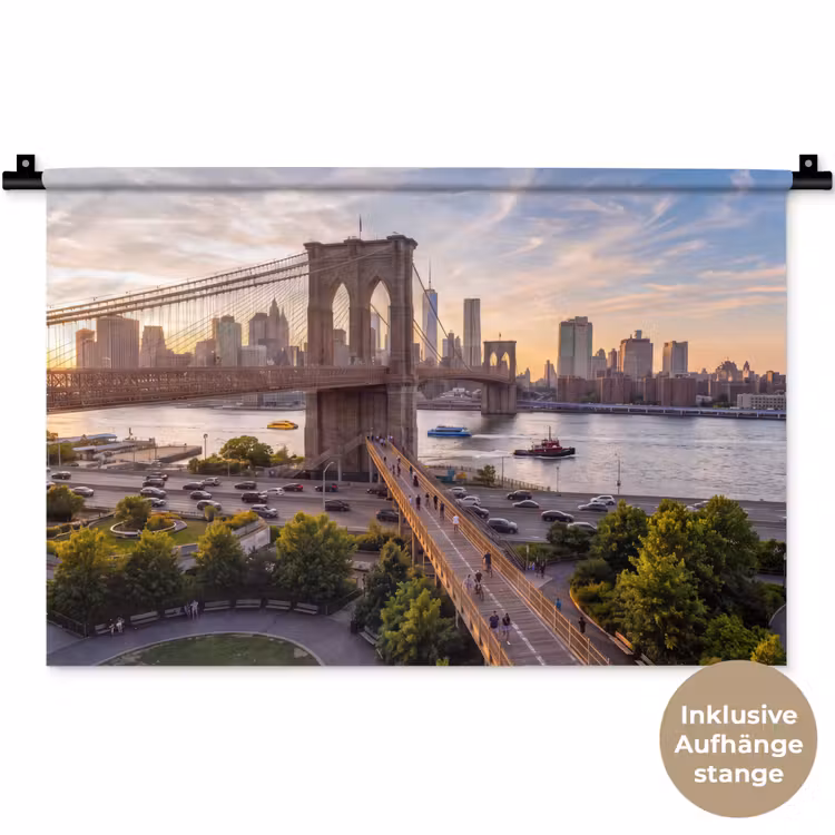 Brug - Rivier - Stad - Zonsondergang - Architectuur Wandkleed katoen klein -t3d_DE
