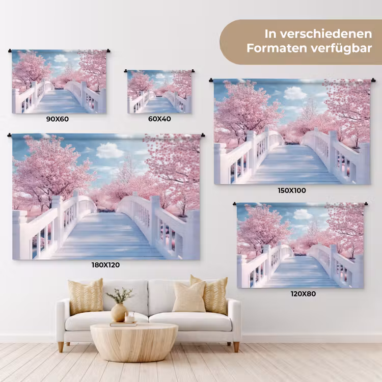 Brug - Kersenbomen - Wit Wandkleed katoen klein -tsfeer8_DE