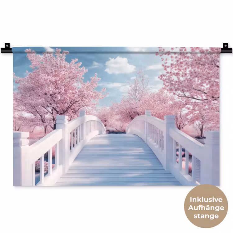 Brug - Kersenbomen - Wit Wandkleed katoen klein -t3d_DE