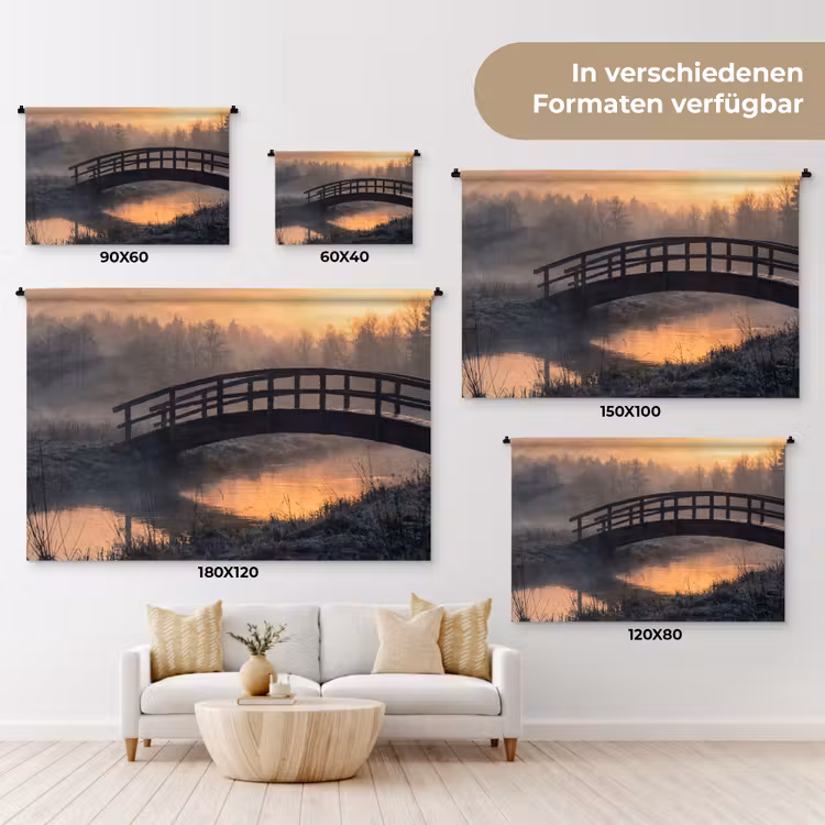 Brug - Mist - Bomen - Water Wandkleed katoen klein -tsfeer8_DE