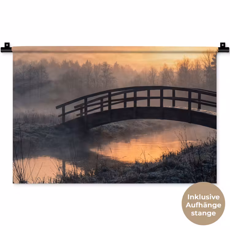 Brug - Mist - Bomen - Water Wandkleed katoen klein -t3d_DE