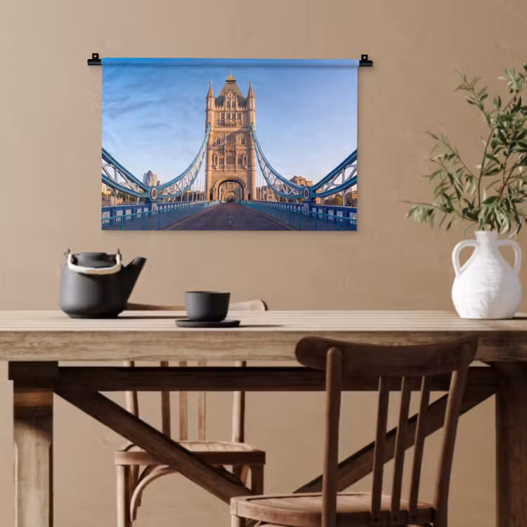 Brug - Toren - Architectuur - Klassiek - Blauw Wandkleed katoen klein -sfeer6
