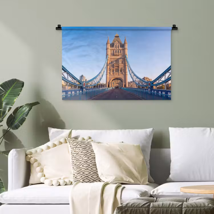 Brug - Toren - Architectuur - Klassiek - Blauw Wandkleed katoen klein -sfeer7