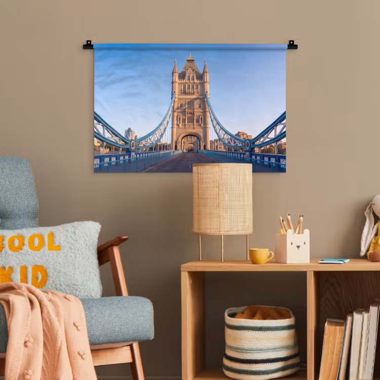Brug - Toren - Architectuur - Klassiek - Blauw Wandkleed katoen klein -wsfeer4_kind