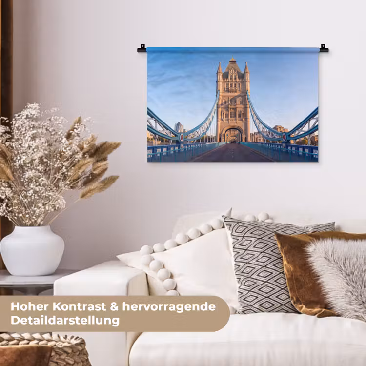 Brug - Toren - Architectuur - Klassiek - Blauw Wandkleed katoen klein -tsfeer1_DE