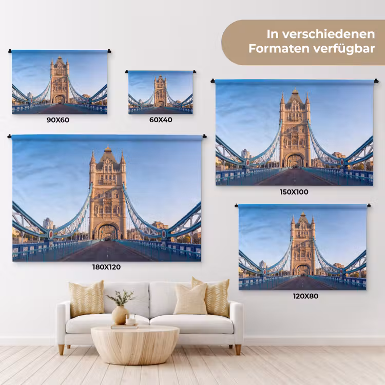 Brug - Toren - Architectuur - Klassiek - Blauw Wandkleed katoen klein -tsfeer8_DE
