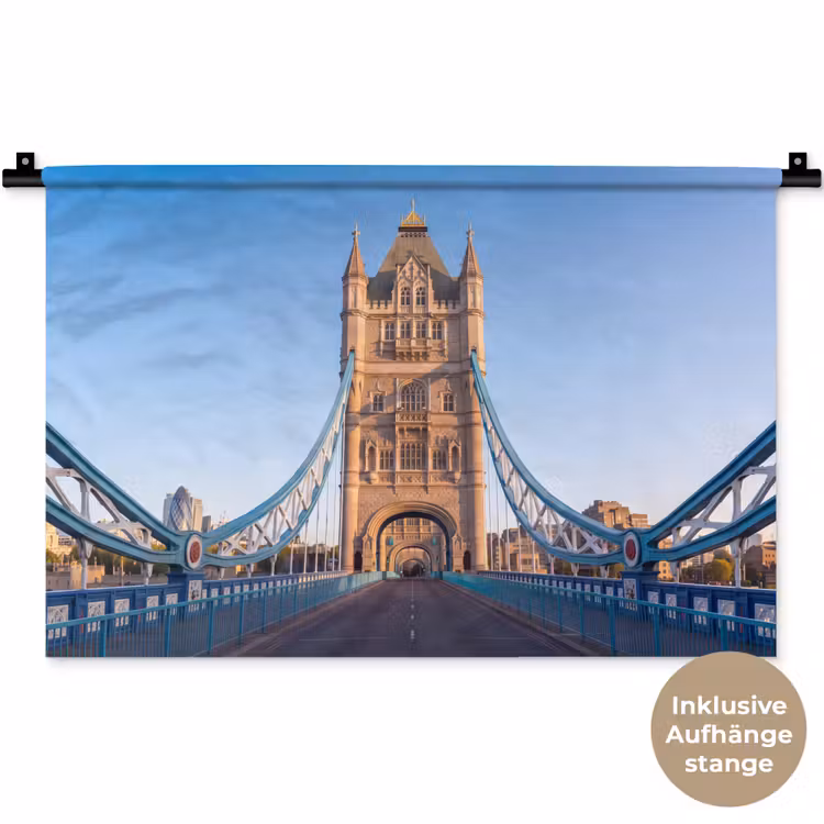 Brug - Toren - Architectuur - Klassiek - Blauw Wandkleed katoen klein -t3d_DE