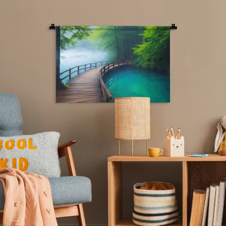 Brug - Water - Rivier - Bos Wandkleed katoen klein -wsfeer4_kind