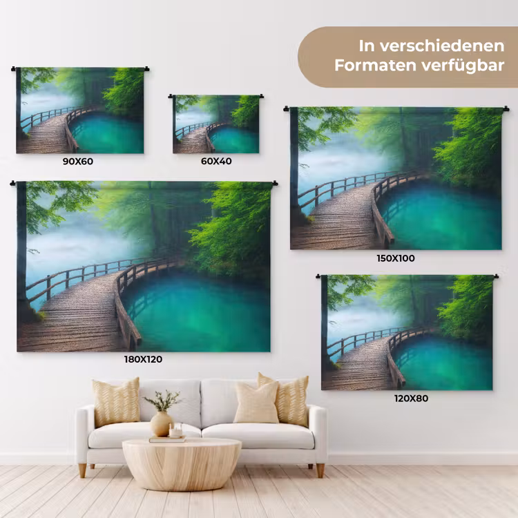 Brug - Water - Rivier - Bos Wandkleed katoen klein -tsfeer8_DE