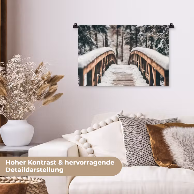 Brug - Winterlandschap - Bos - Natuur - Sneeuw Wandkleed katoen klein -tsfeer1_DE