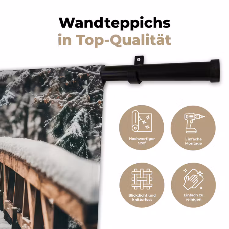 Brug - Winterlandschap - Bos - Natuur - Sneeuw Wandkleed katoen klein -tsfeer2_DE