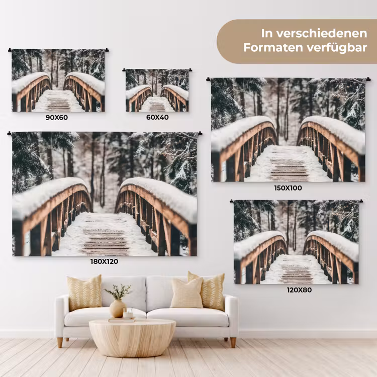 Brug - Winterlandschap - Bos - Natuur - Sneeuw Wandkleed katoen klein -tsfeer8_DE