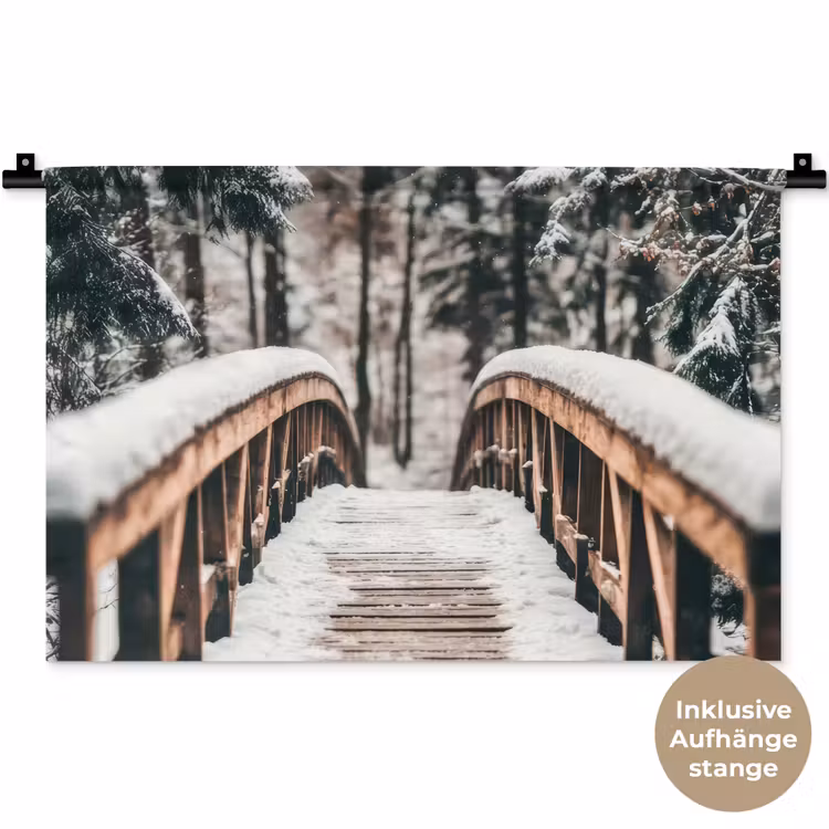 Brug - Winterlandschap - Bos - Natuur - Sneeuw Wandkleed katoen klein -t3d_DE