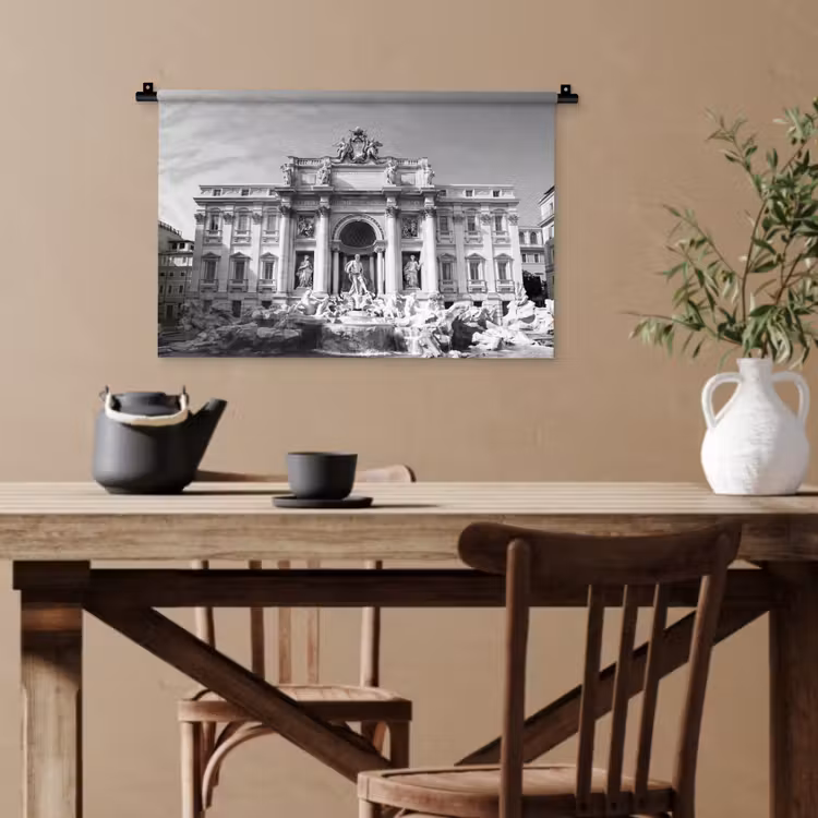 Fontein - Beelden - Architectuur - Zwart-wit Wandkleed katoen klein -sfeer6