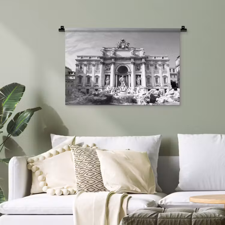 Fontein - Beelden - Architectuur - Zwart-wit Wandkleed katoen klein -sfeer7