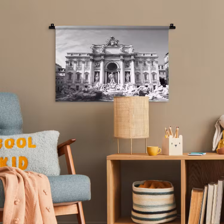 Fontein - Beelden - Architectuur - Zwart-wit Wandkleed katoen klein -wsfeer4_kind