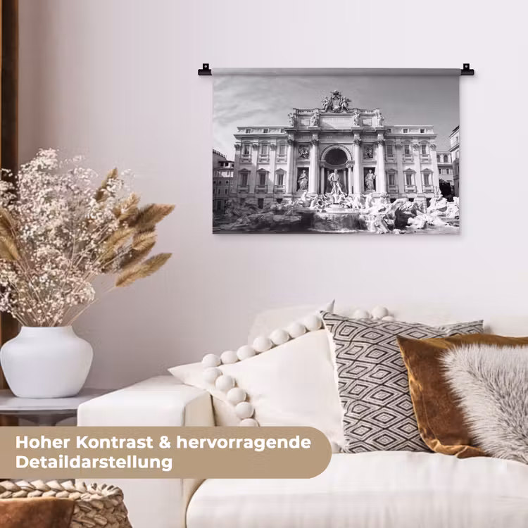 Fontein - Beelden - Architectuur - Zwart-wit Wandkleed katoen klein -tsfeer1_DE