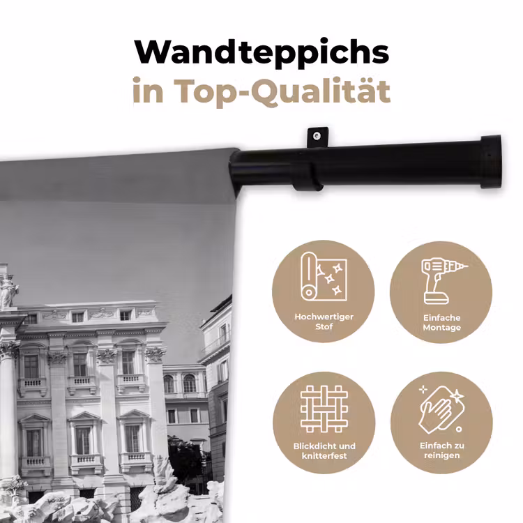 Fontein - Beelden - Architectuur - Zwart-wit Wandkleed katoen klein -tsfeer2_DE