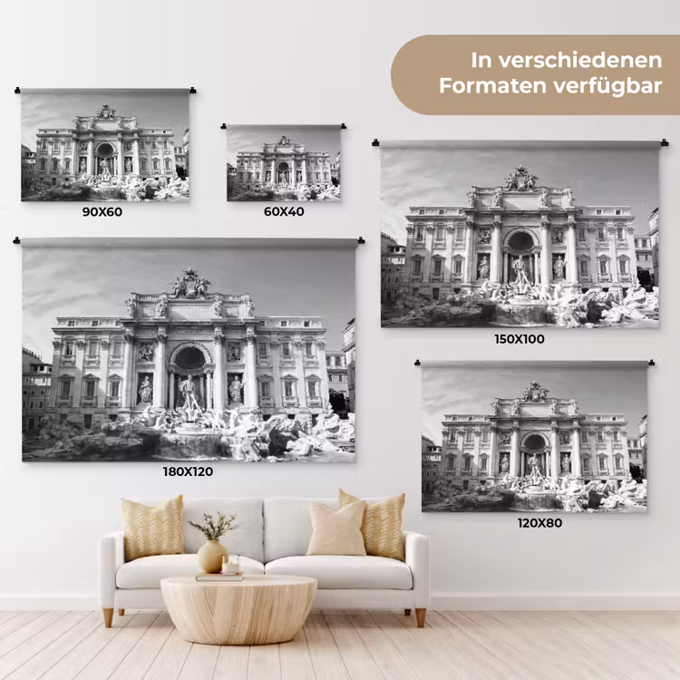 Fontein - Beelden - Architectuur - Zwart-wit Wandkleed katoen klein -tsfeer8_DE