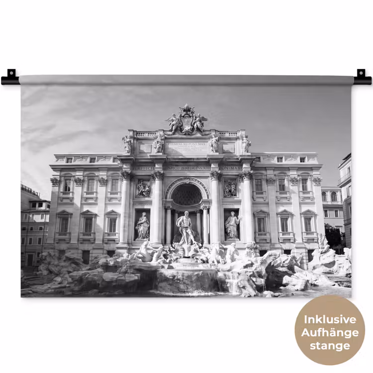 Fontein - Beelden - Architectuur - Zwart-wit Wandkleed katoen klein -t3d_DE