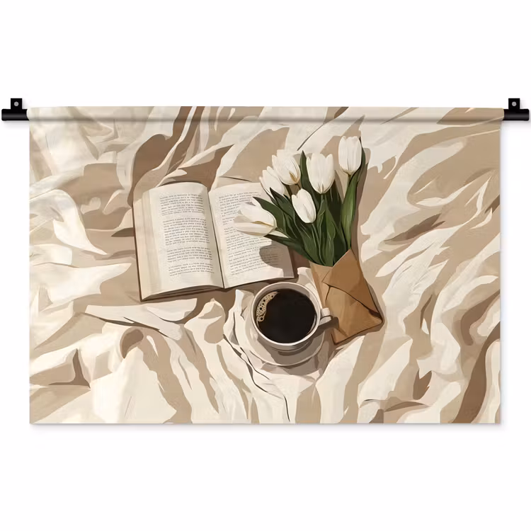 Boek - Illustratie - Tulpen - Koffie Wandkleed katoen klein -zz3d