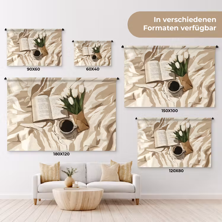 Boek - Illustratie - Tulpen - Koffie Wandkleed katoen klein -tsfeer8_DE