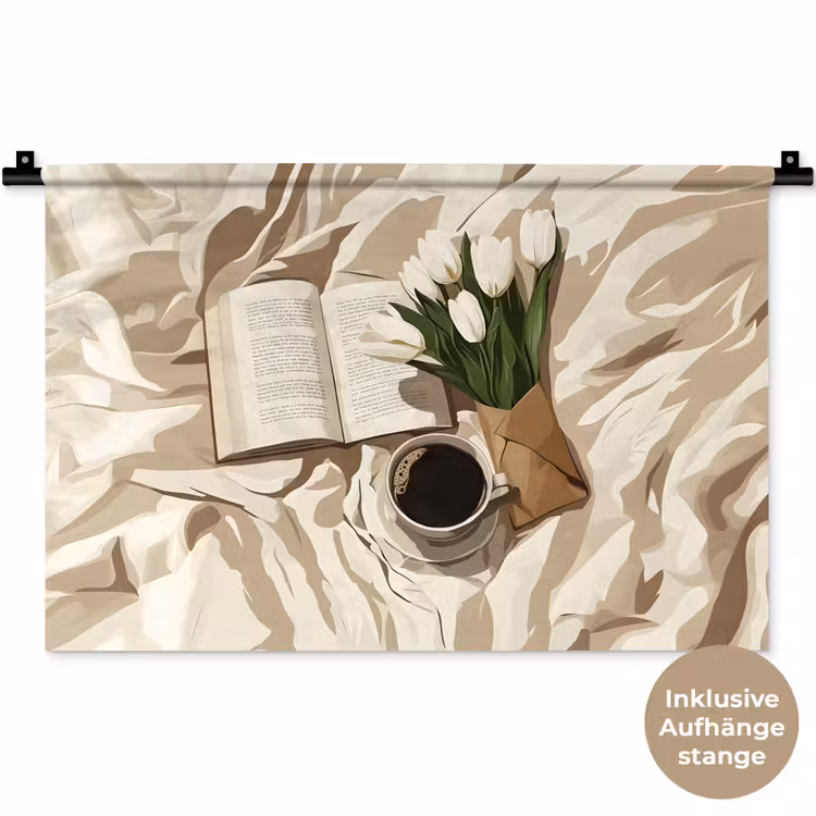 Boek - Illustratie - Tulpen - Koffie Wandkleed katoen klein -t3d_DE