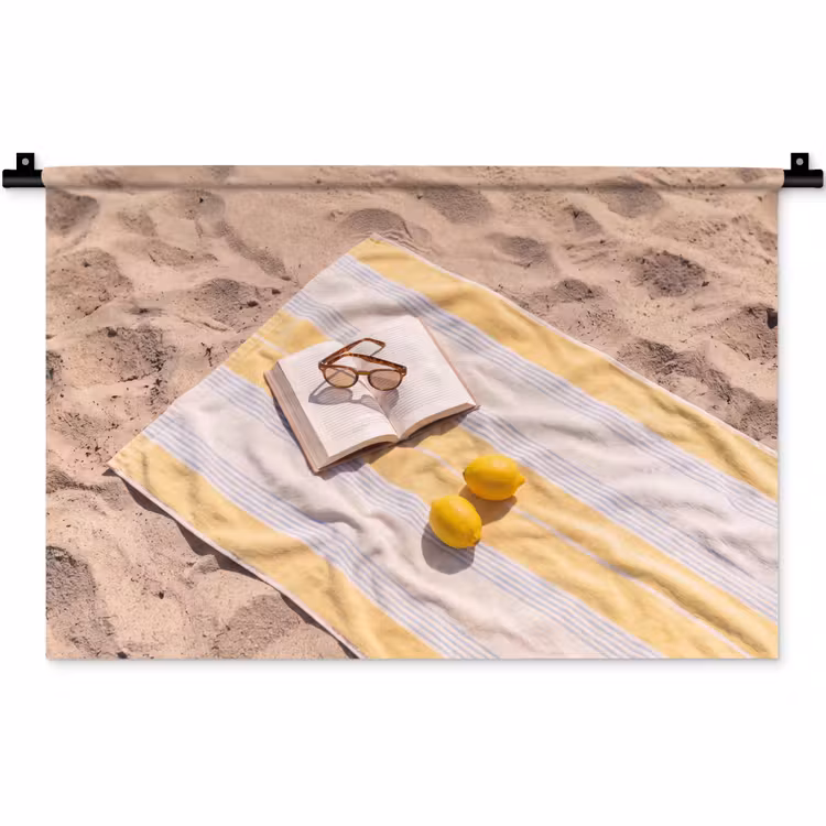 Boek - Zonnebril - Strand - Zomer - Geel Wandkleed katoen klein -zz3d