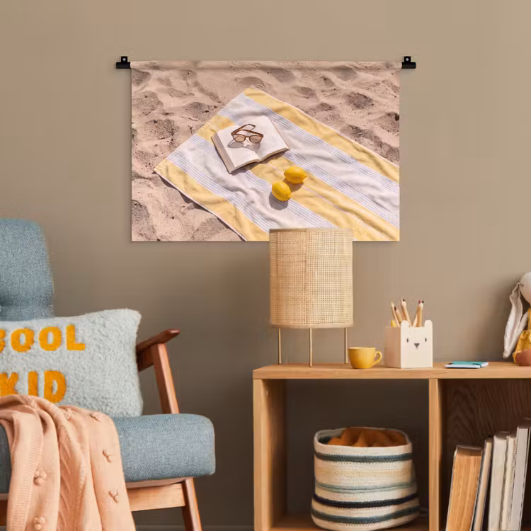 Boek - Zonnebril - Strand - Zomer - Geel Wandkleed katoen klein -wsfeer4_kind
