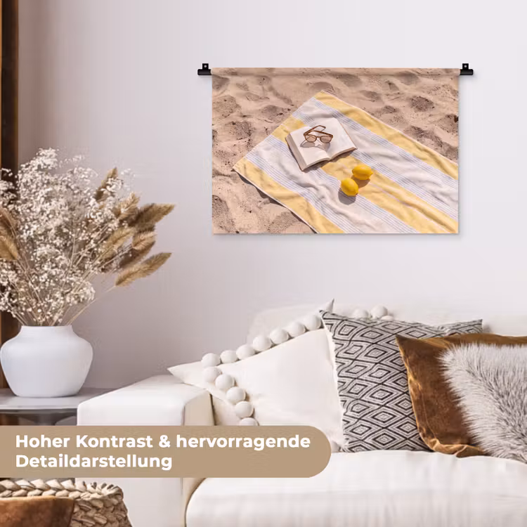 Boek - Zonnebril - Strand - Zomer - Geel Wandkleed katoen klein -tsfeer1_DE