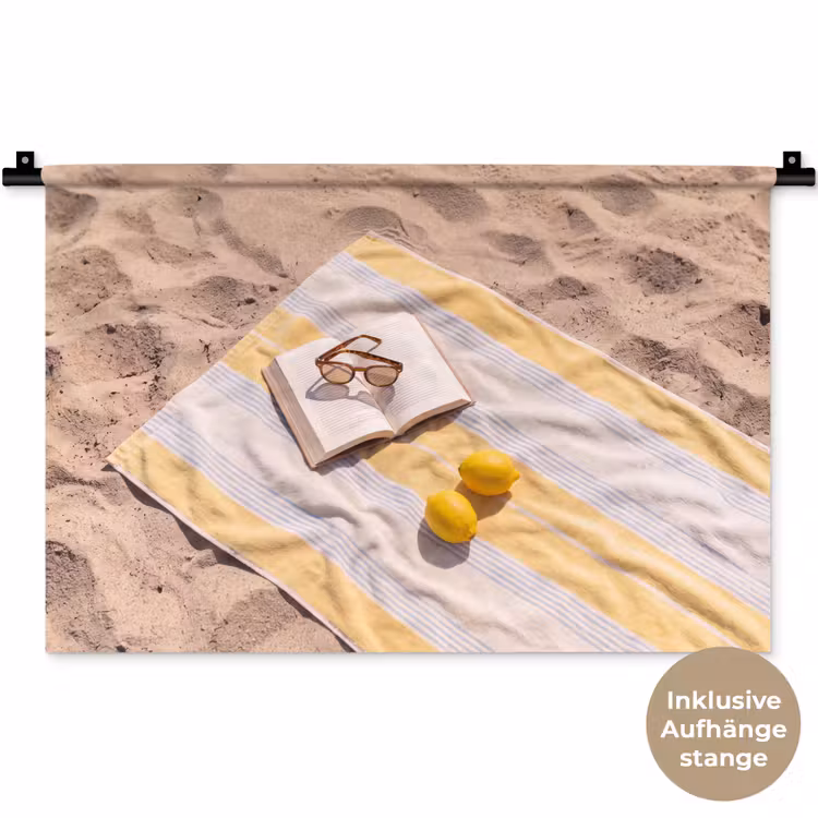 Boek - Zonnebril - Strand - Zomer - Geel Wandkleed katoen klein -t3d_DE