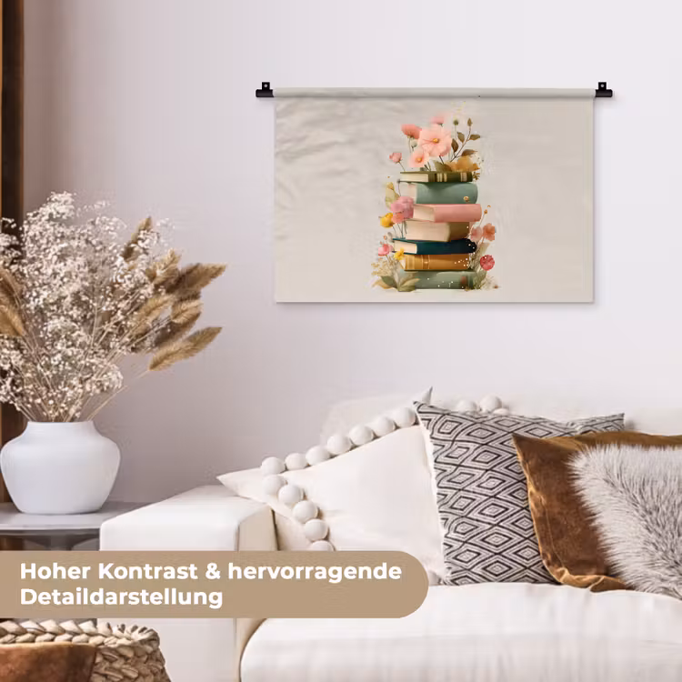 Boeken - Stapel - Bloemen - Kleurrijk Wandkleed katoen klein -tsfeer1_DE