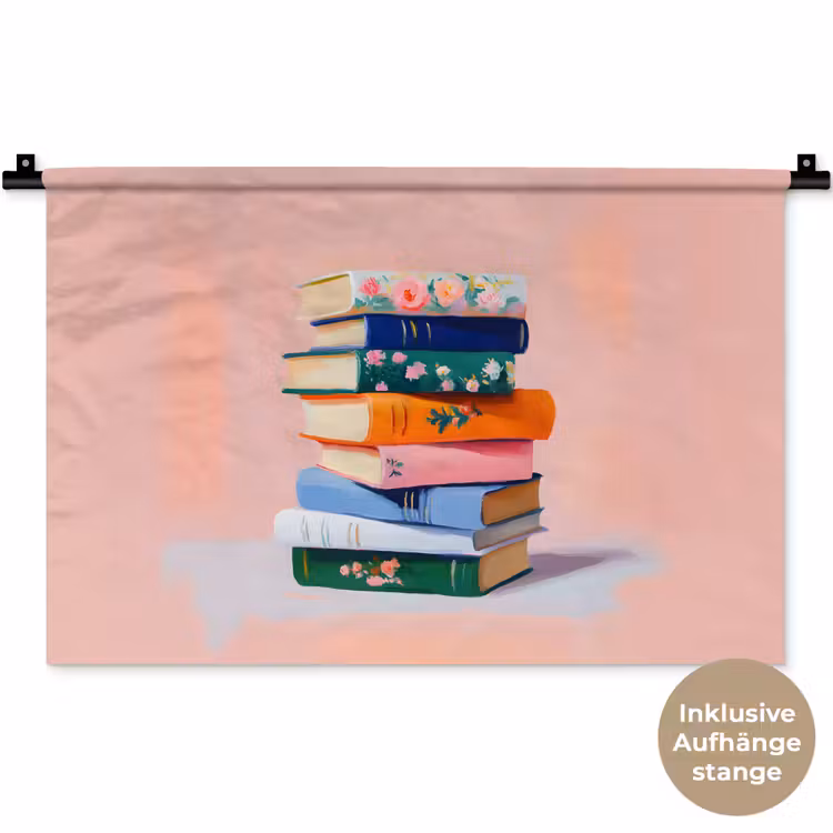 Boeken - Stapel - Kleurrijk Wandkleed katoen klein -t3d_DE